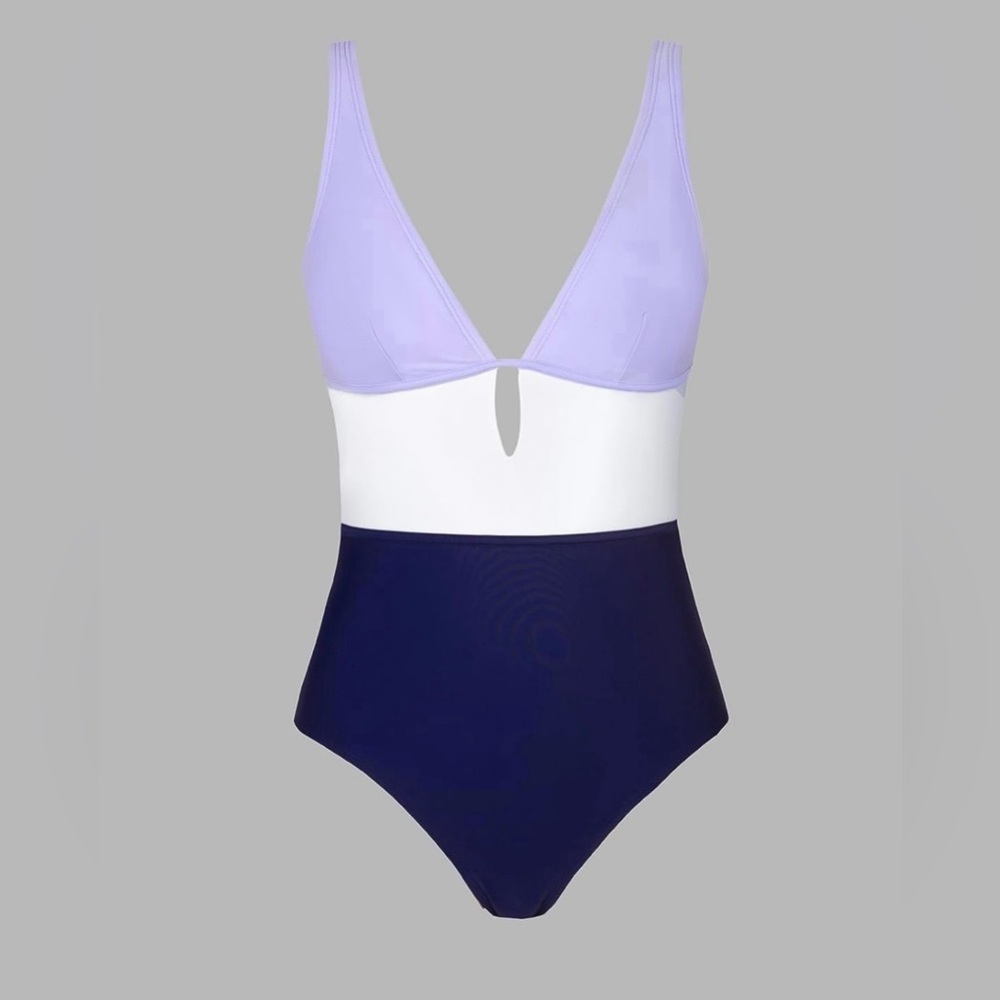 Women's One Piece Swimsuit Color Block Keyhole Cutout Bathing Suit